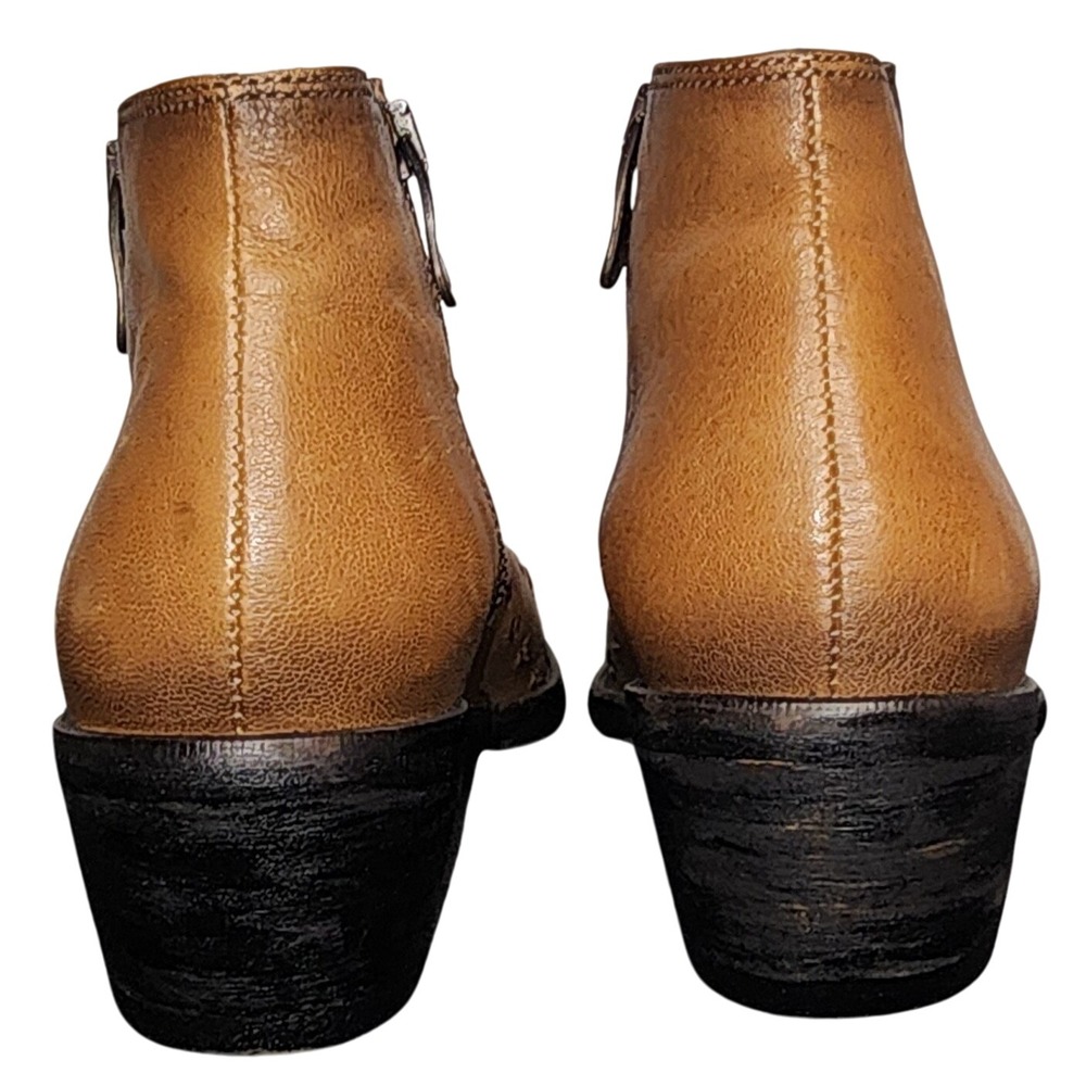 Kanna Ankle Boots Western Studded Leather Brown Side Zip Booties Size 38 - Picture 4 of 5